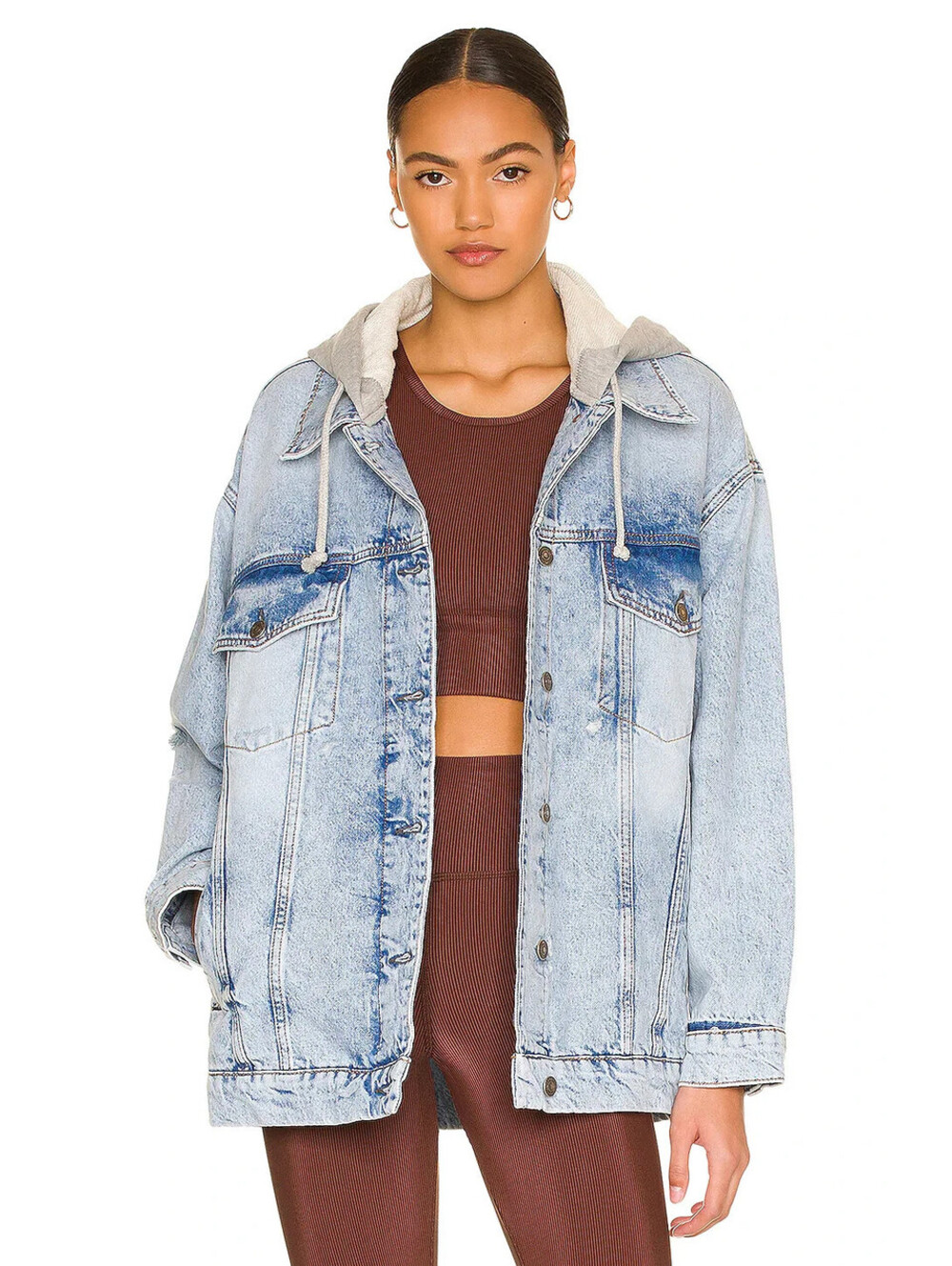 NEW, Free People Flawless Hooded Denim Jacket in At it again Sz XL #T4131